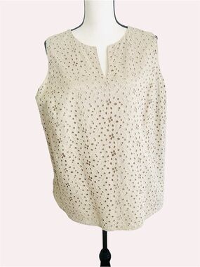 Talbots Top Tan Beige Floral Eyelet Lace Blouse Sleeveless Lined Plus size 18W